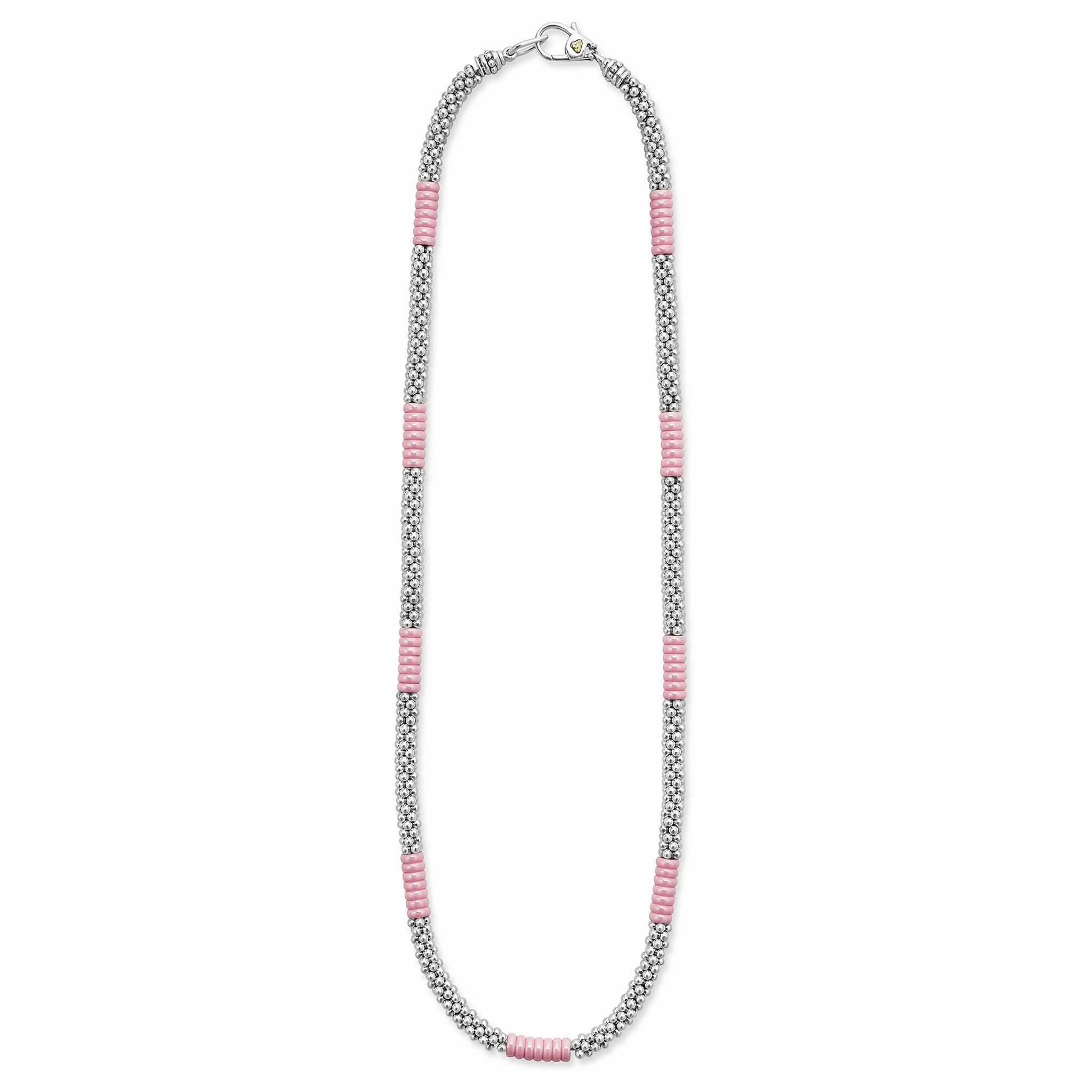 Pink Caviar Pink Silver Station Ceramic Beaded Necklace | 5mm