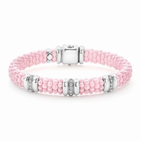 Pink Caviar Pink Three Station Diamond Caviar Bracelet | 9mm
