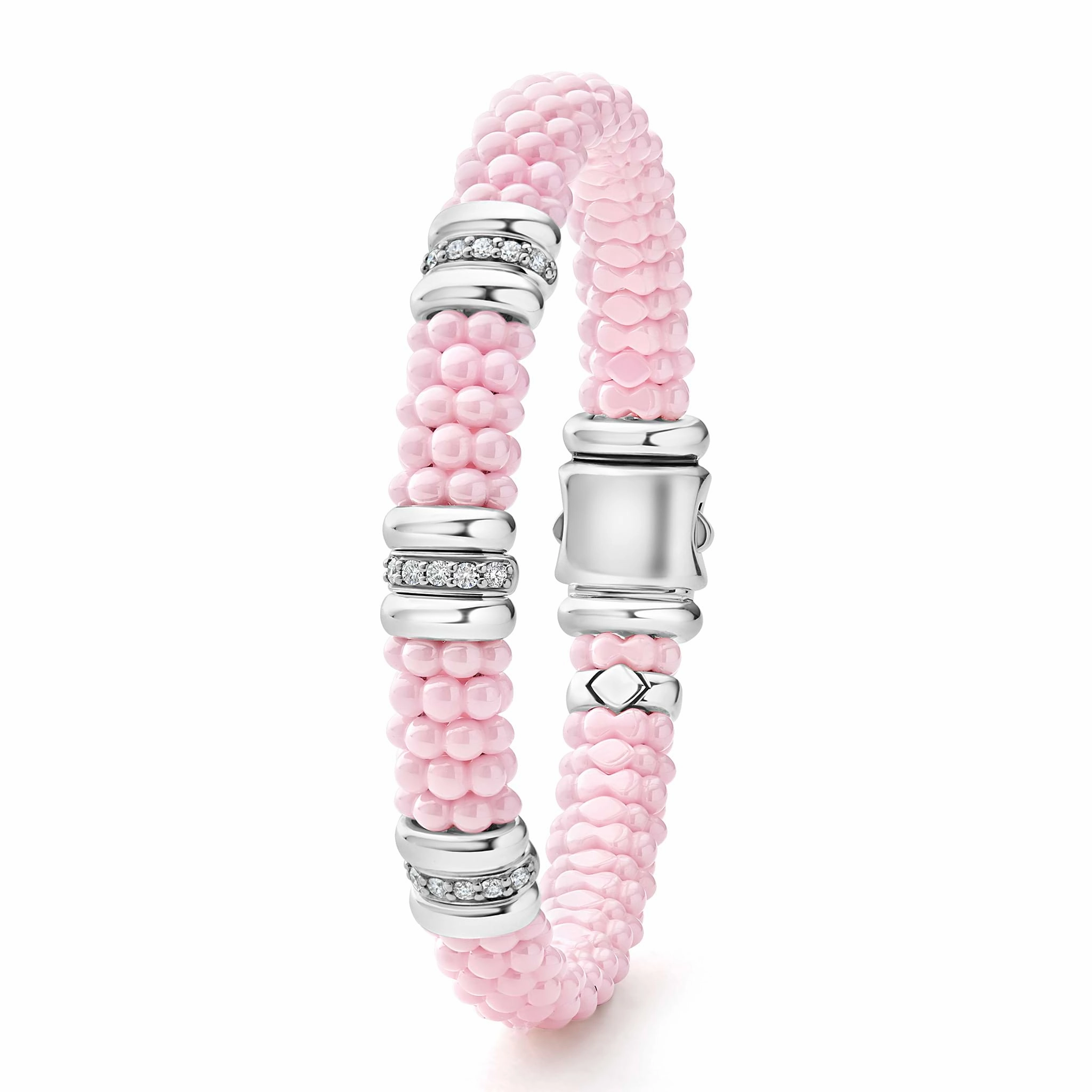 Pink Caviar Pink Three Station Diamond Caviar Bracelet | 9mm