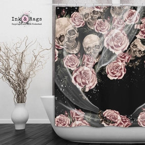 Pink Rose Death Moth and Skull Shower Curtains and Optional Bath Mats Lighting,Lamps Fixtures