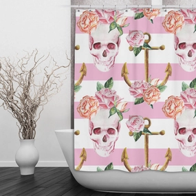 Pink Skull and Anchor Shower Curtains and Optional Bath Mats Lighting,Lamps Fixtures