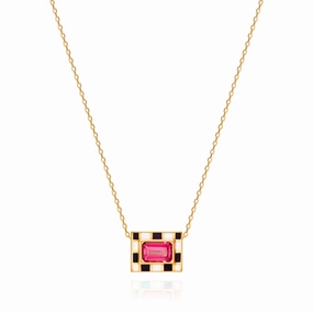 Pink Topaz & Enamel Let's Play Chess Mini Pendant