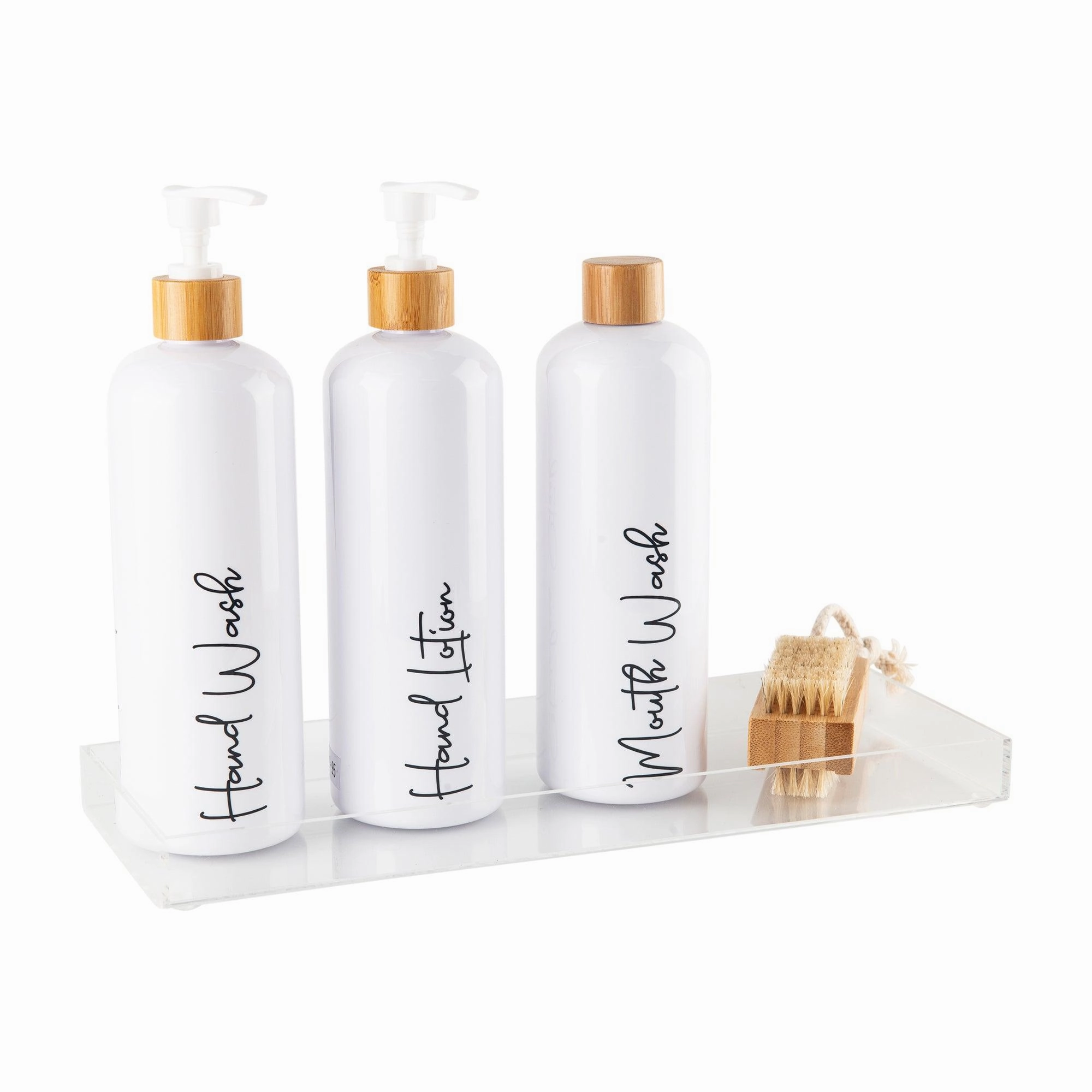 Plastic Pump Bottles with Acrylic Tray Pack - 500ml Bottles Figurines,Decorative Ornaments