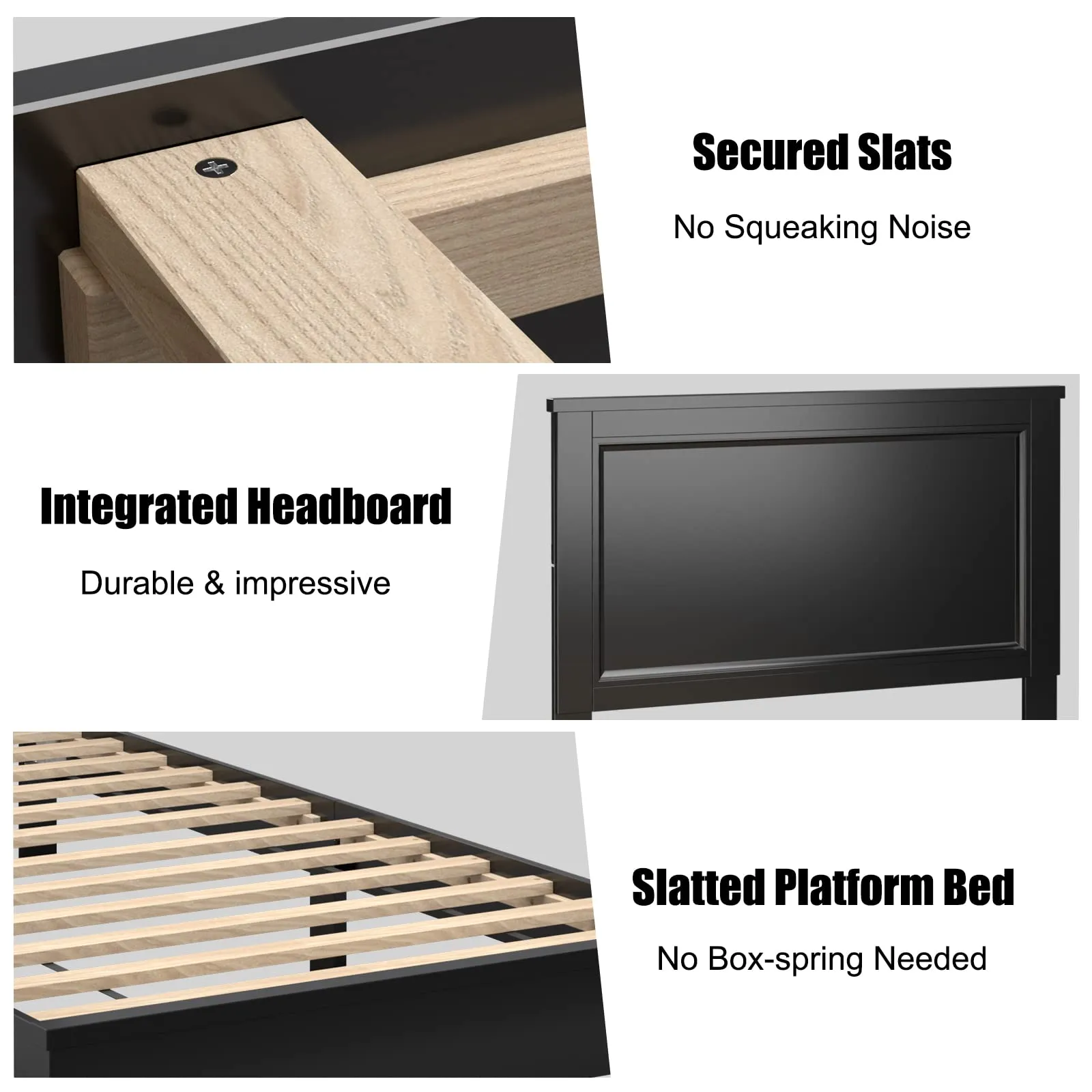 Platform Bed w/ Rubber Wood Legs & Integrated Headboard | Wooden Bed Frame