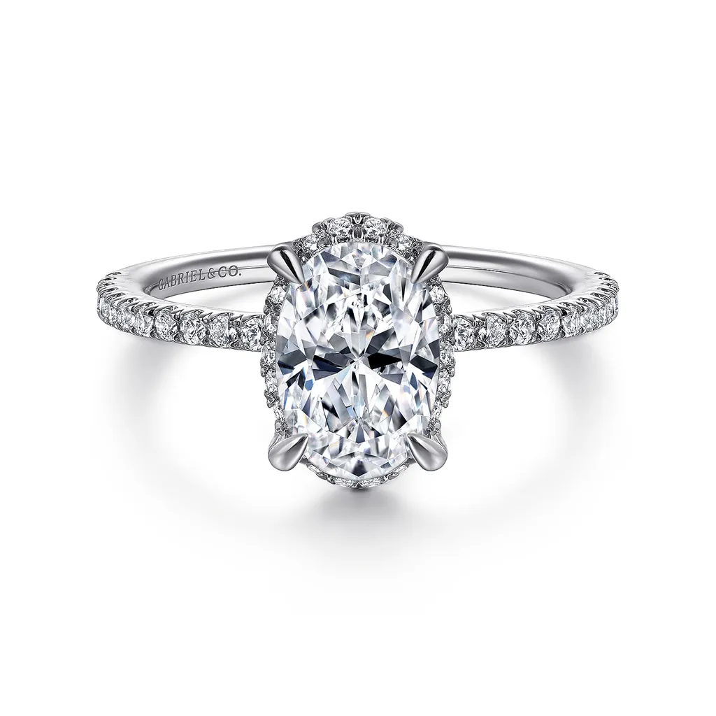 Platinum 'Hart' Hidden Halo Oval Diamond Engagement Ring