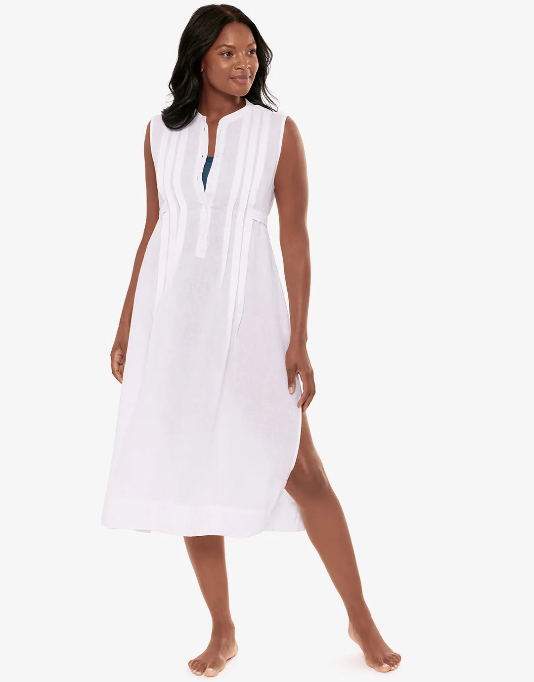 Pleated Beach Dress - White