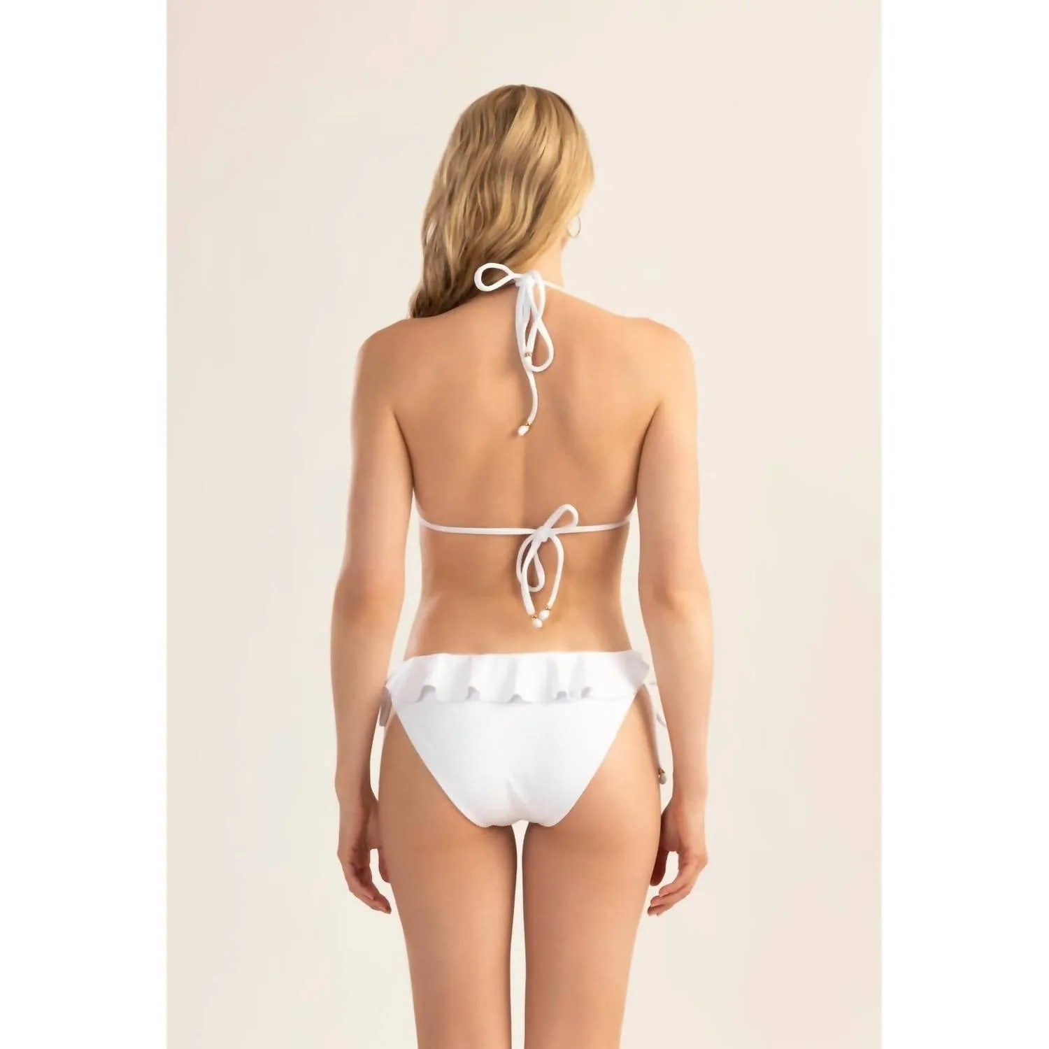 Plisse Shine Ruffle String Bottom In Optic White