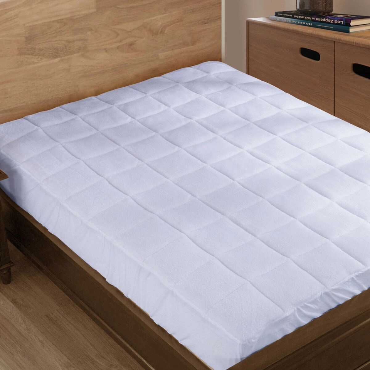 Plush Top Down Alternative Mattress Pad with Synthetic Cover Fits 18" Mattress - Vegan - White
