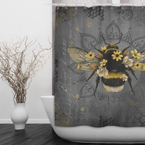 Poison Bee Mandala Skull Grey Shower Curtains and Optional Bath Mats Lighting,Lamps Fixtures