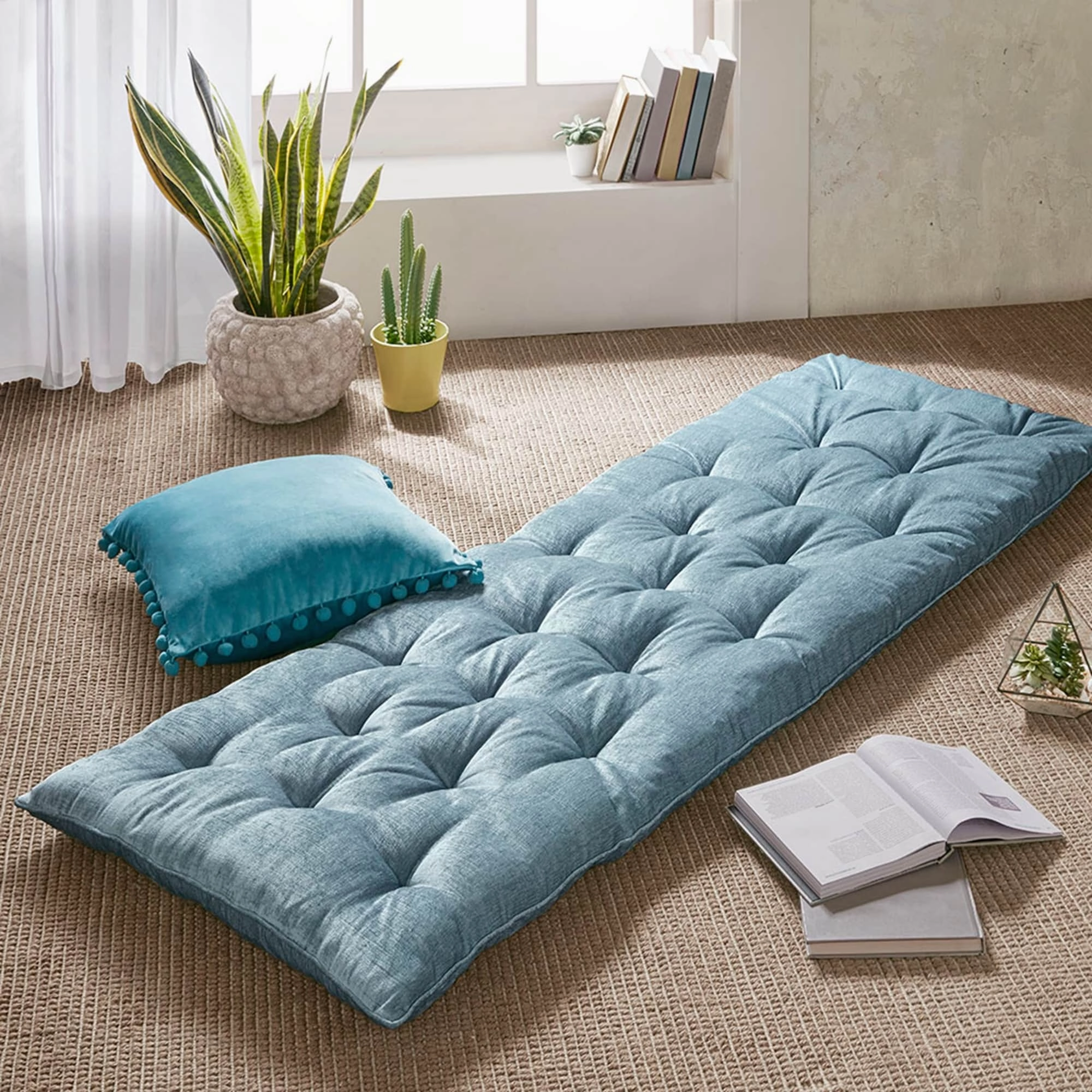 Poly Chenille Lounge Floor Pillow Cushion Aqua 27" x 74",only 1PC