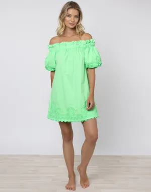 Poplin Off Shoulder Mini Dress with Ric-Rac - Apple