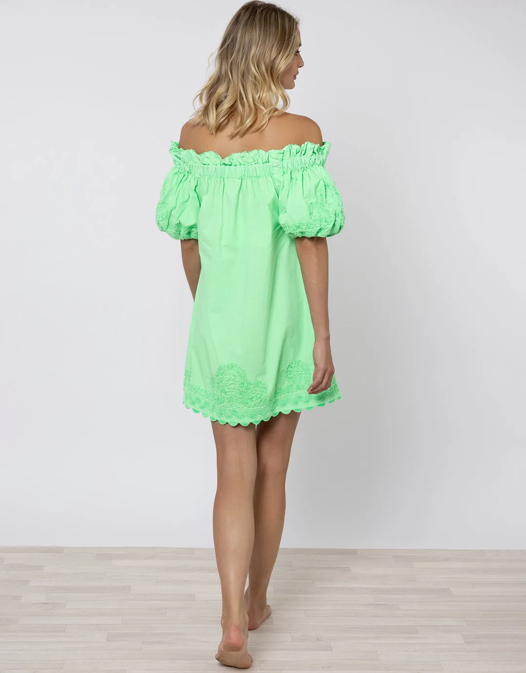 Poplin Off Shoulder Mini Dress with Ric-Rac - Apple