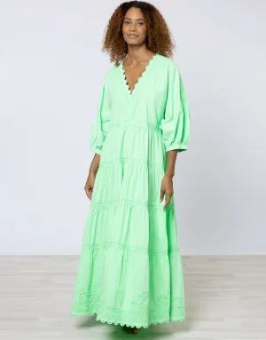 Poplin V-Neck Loose Maxi Dress with Ric-Rac - Apple