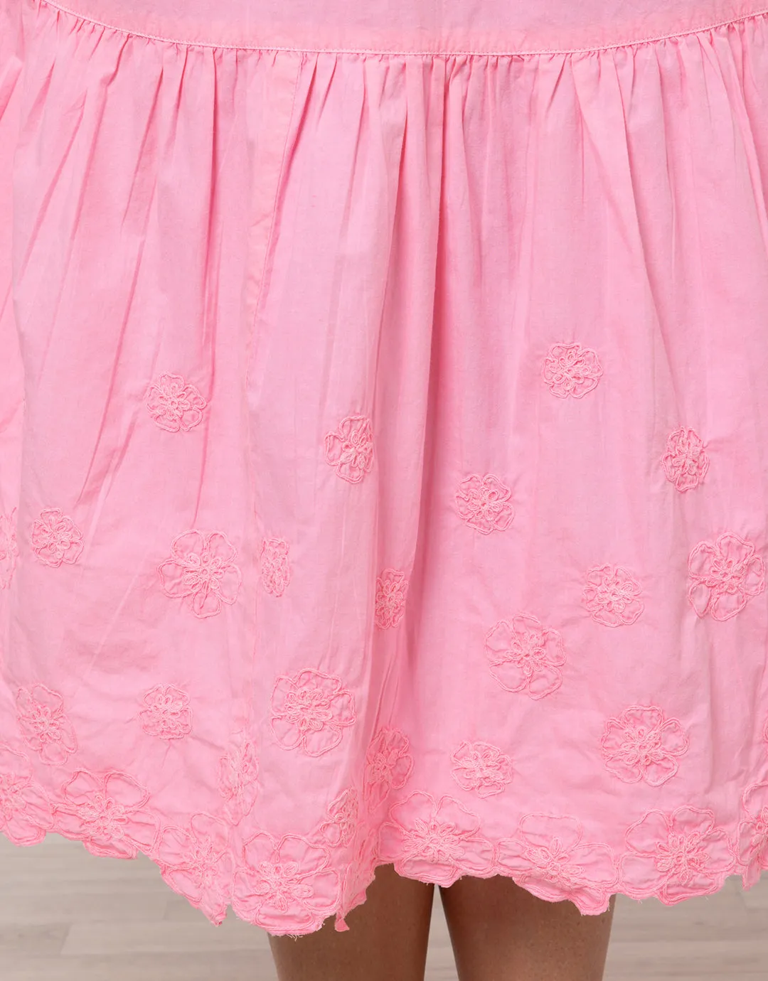 Poplin V-Neck Midi Dress with Cord Flower - Pink Grapefruit