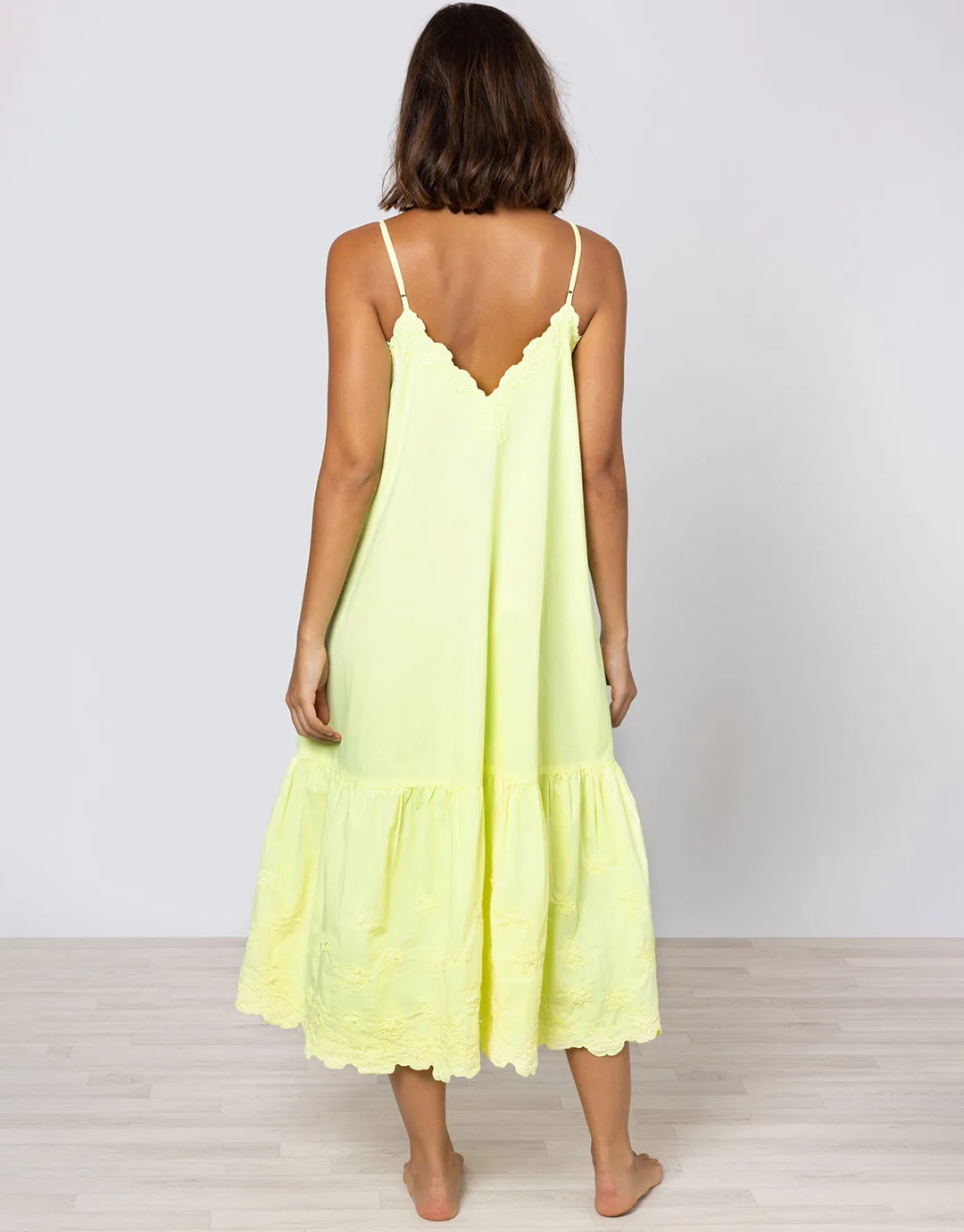 Poplin V-Neck Midi Dress with Cord Flower - Sherbet Lemon