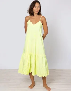 Poplin V-Neck Midi Dress with Cord Flower - Sherbet Lemon