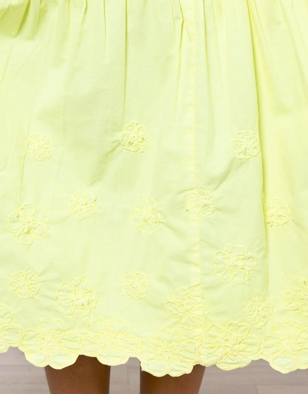 Poplin V-Neck Midi Dress with Cord Flower - Sherbet Lemon