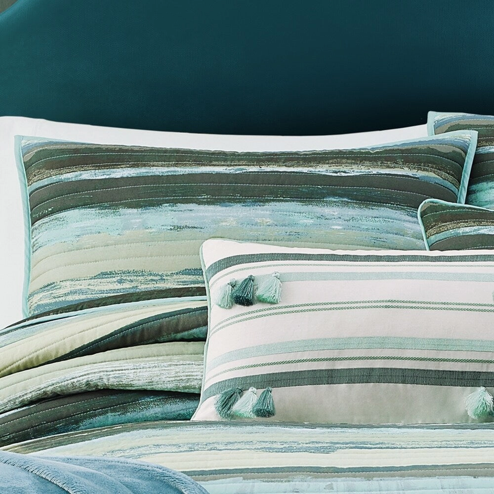 Porch & Den Caden Green Stripe Quilted Pillow Sham