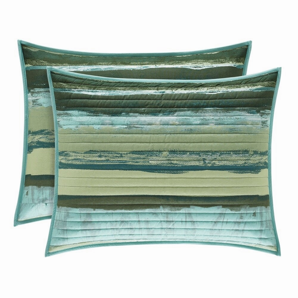 Porch & Den Caden Green Stripe Quilted Pillow Sham pillowcases,cotton pillow covers,bed linen