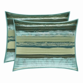 Porch & Den Caden Green Stripe Quilted Pillow Sham pillowcases,cotton pillow covers,bed linen