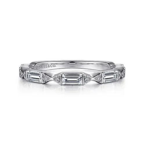 Porta - 14K White Gold Channel Set Baguette and Round Diamond Anniversary Band - 0.51 ct