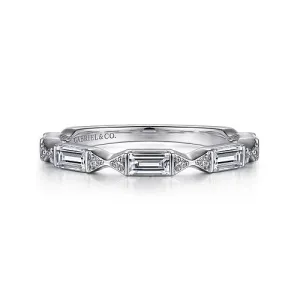 Porta - 14K White Gold Channel Set Baguette and Round Diamond Anniversary Band - 0.51 ct