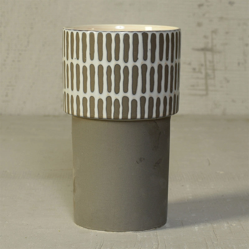 Portman Vase, Ceramic - Tall - White Top w Slip Glaze Grey Btm