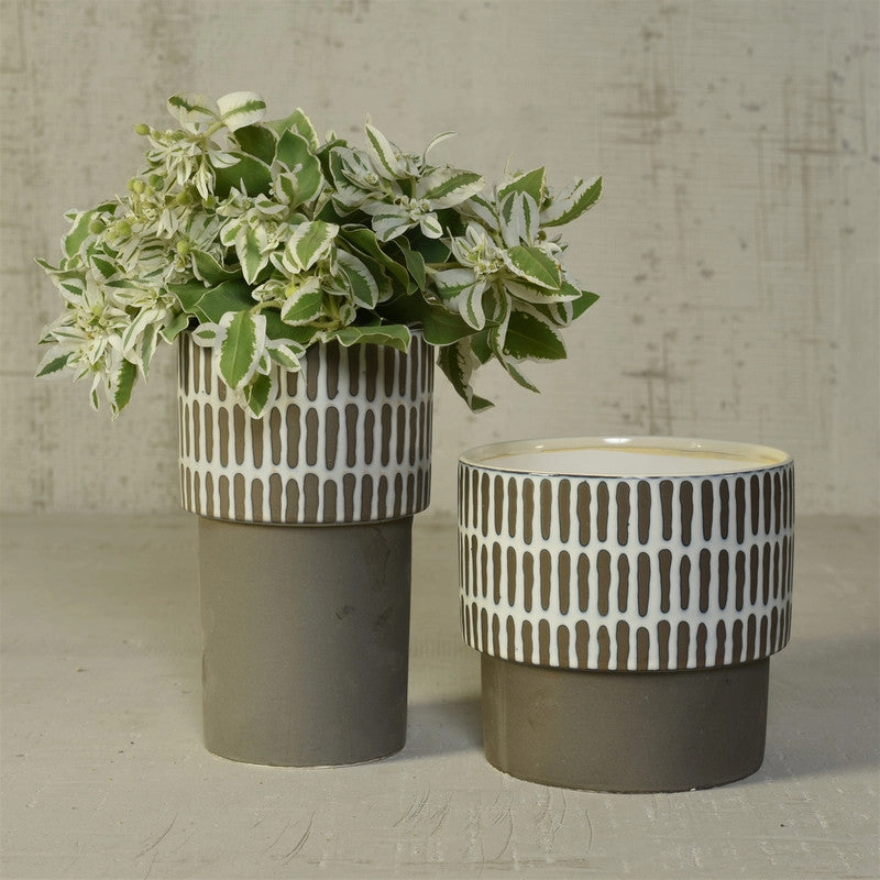 Portman Vase, Ceramic - Tall - White Top w Slip Glaze Grey Btm