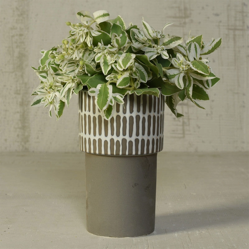 Portman Vase, Ceramic - Tall - White Top w Slip Glaze Grey Btm