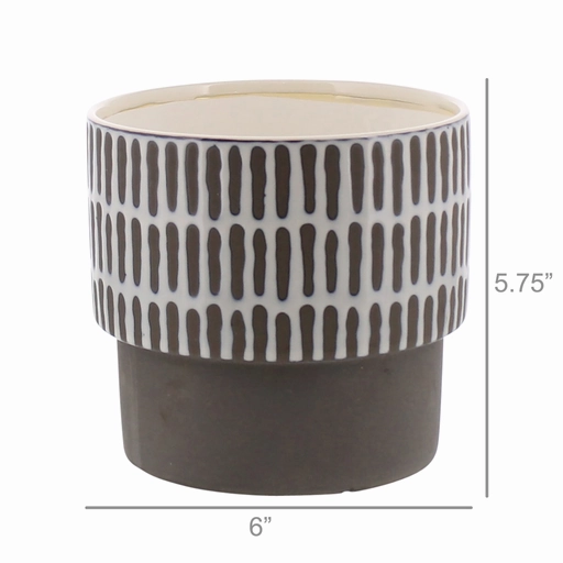 Portman Vase, Ceramic - Wide - White Top w Slip Glaze Grey Btm