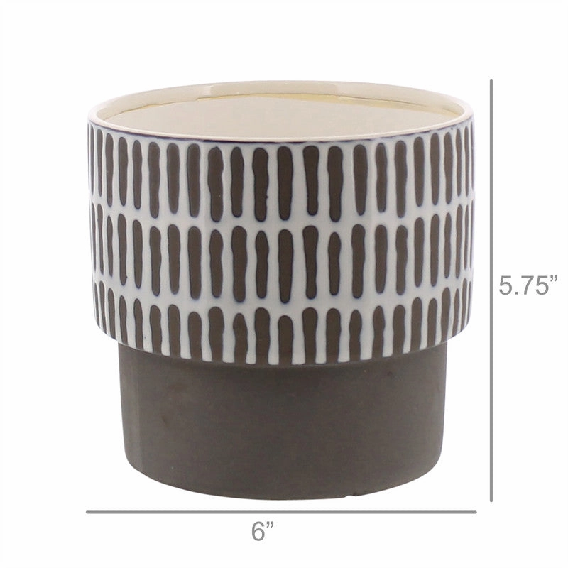 Portman Vase, Ceramic - Wide - White Top w Slip Glaze Grey Btm