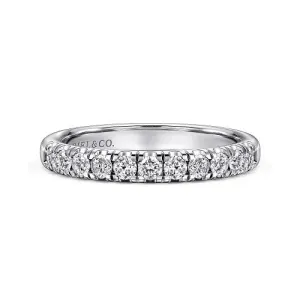 Portofino - 14K White Gold 11 Stone French Pave Diamond Wedding Band - 0.5 ct