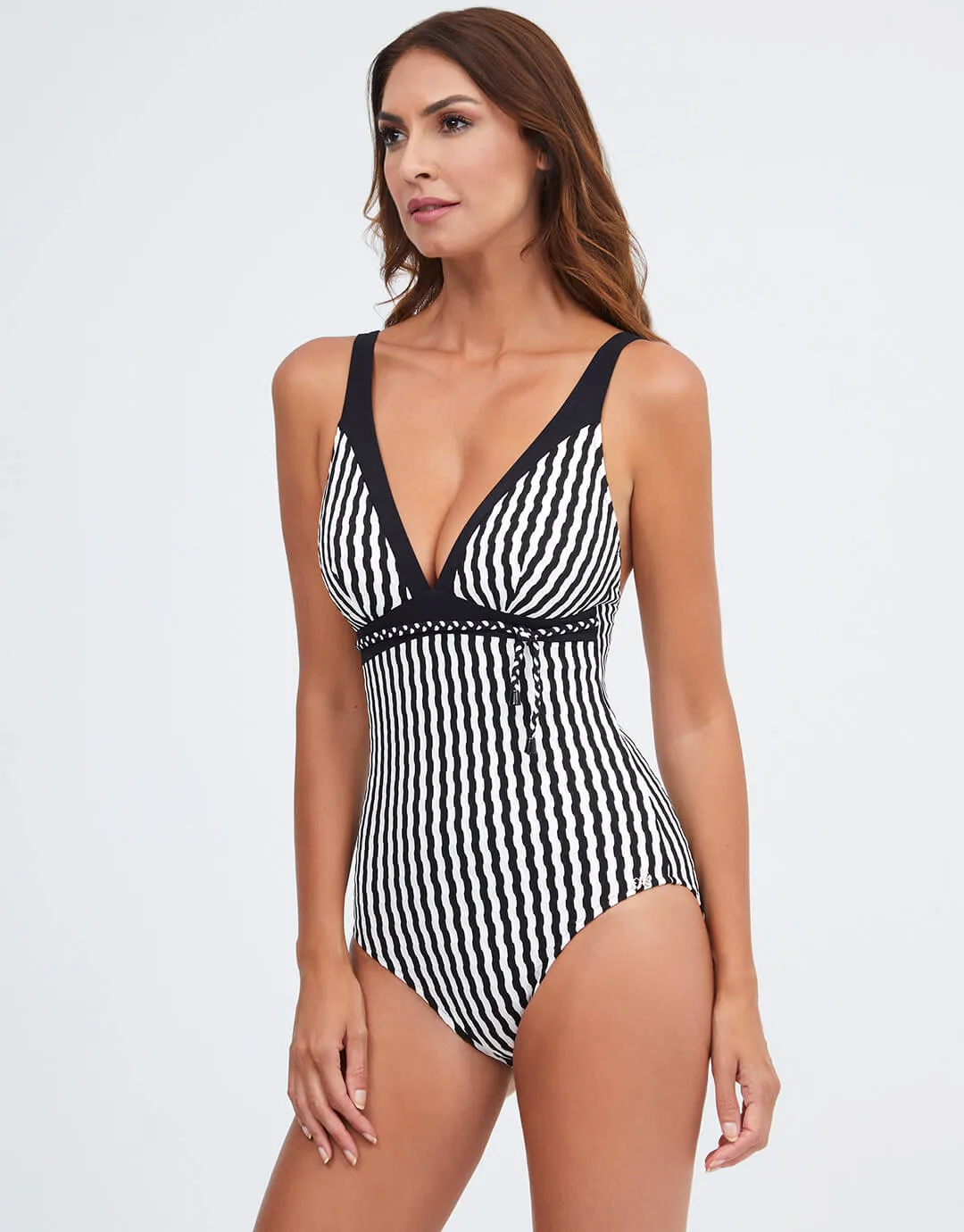 Portofino V Neck Swimsuit - Black and White