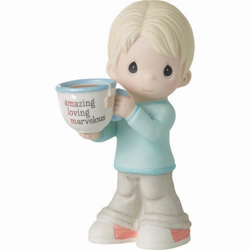 Precious Moments Blond Boy Holding Mug With MOM Acronym Figurine Decorative Mirror,Home Decor Mirror