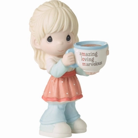 Precious Moments Blonde Girl Holding Mug With MOM Acronym Figurine Decorative Mirror,Home Decor Mirror