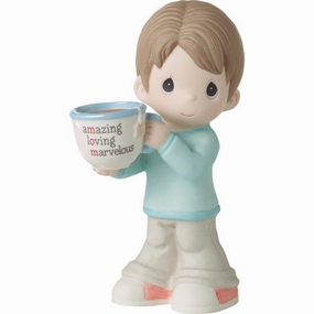 Precious Moments Brunette Boy Holding Mug With MOM Acronym Figurine Decorative Mirror,Home Decor Mirror