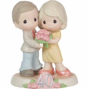 Precious Moments Couple Holding Peony Bouquet 40th Figurine Decorative Mirror,Home Decor Mirror