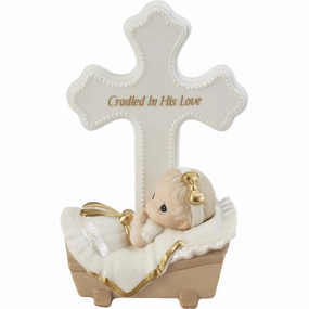 Precious Moments Cradled in His Love Girl Figurine with Cross Decorative Mirror,Home Decor Mirror
