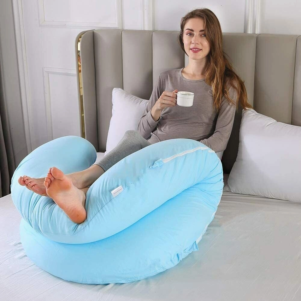 Pregnancy Pillow C Shaped Full Body Pillow 52" Maternity Pillow Support Body - Lightblue