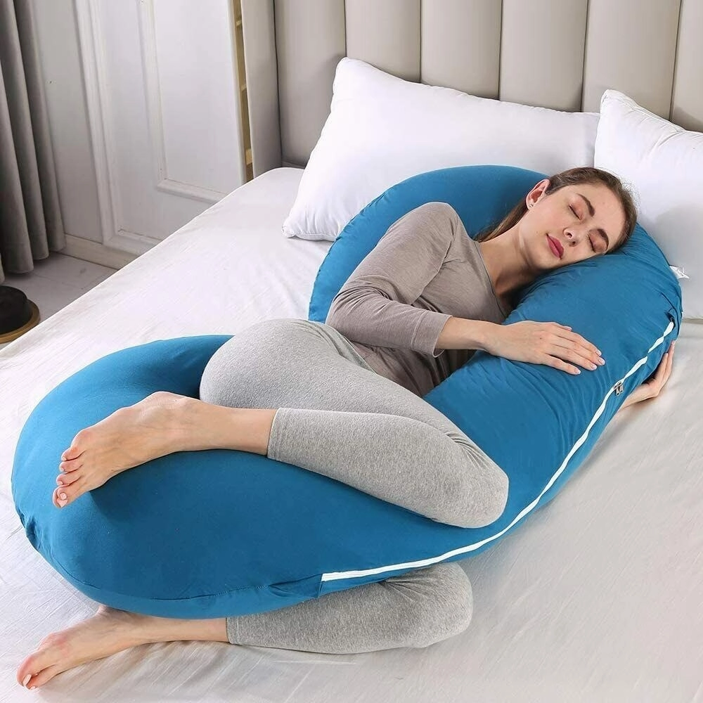 Pregnancy Pillow C Shaped Full Body Pillow 52" Maternity Pillow Support Body - Lightblue