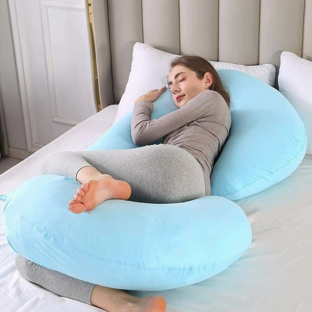 Pregnancy Pillow C Shaped Full Body Pillow 52" Maternity Pillow Support Body - Lightblue