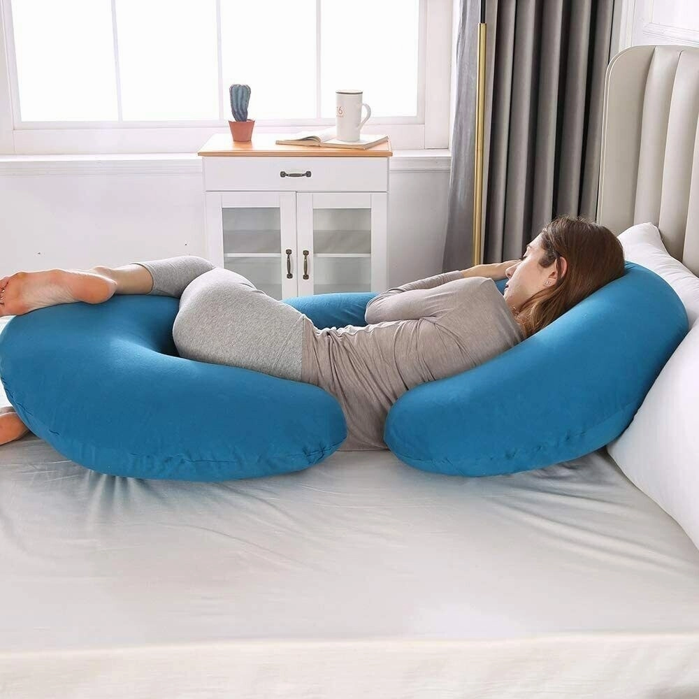 Pregnancy Pillow C Shaped Full Body Pillow 52" Maternity Pillow Support Body - Lightblue