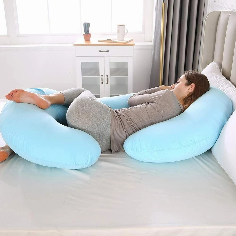 Pregnancy Pillow C Shaped Full Body Pillow 52" Maternity Pillow Support Body - Lightblue