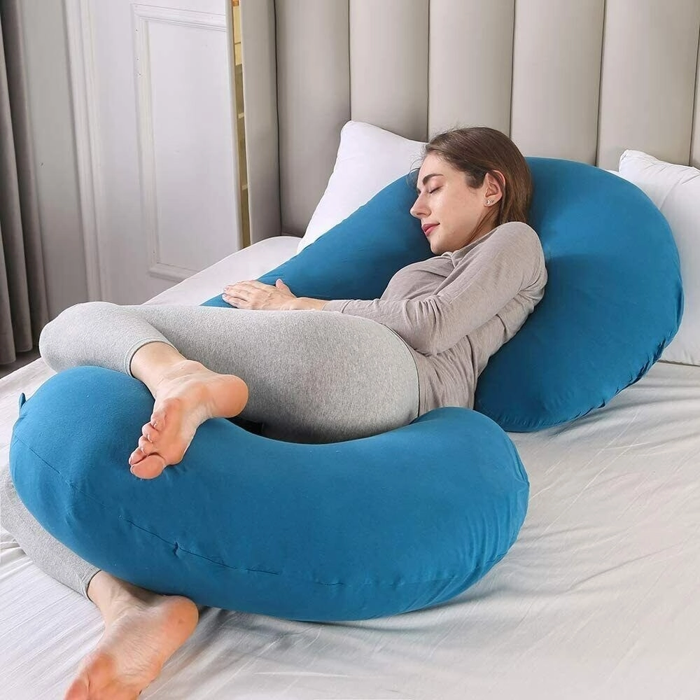 Pregnancy Pillow C Shaped Full Body Pillow 52" Maternity Pillow Support Body - Lightblue