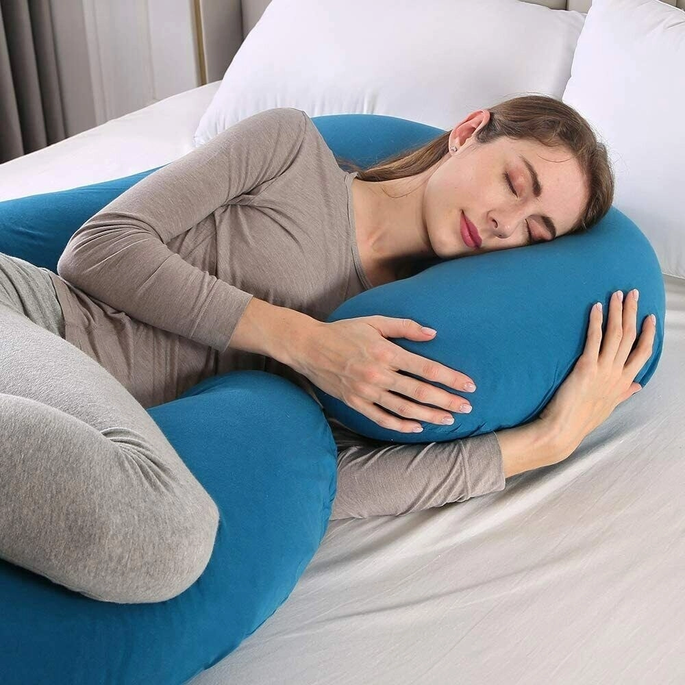 Pregnancy Pillow C Shaped Full Body Pillow 52" Maternity Pillow Support Body - Lightblue