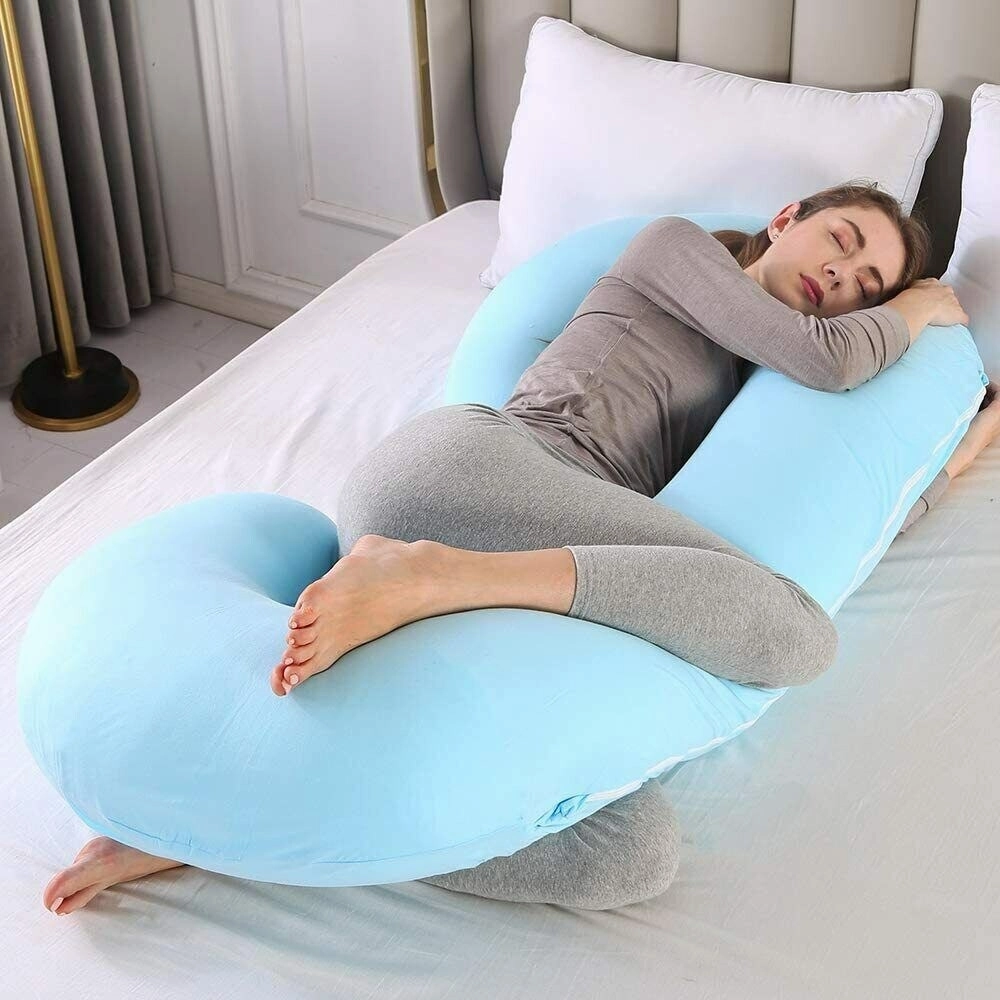 Pregnancy Pillow C Shaped Full Body Pillow 52" Maternity Pillow Support Body - Lightblue