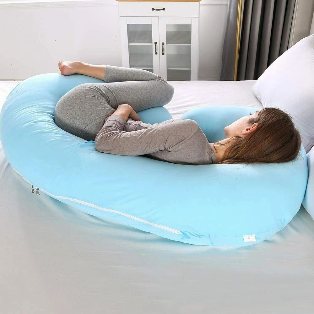 Pregnancy Pillow C Shaped Full Body Pillow 52" Maternity Pillow Support Body - Lightblue