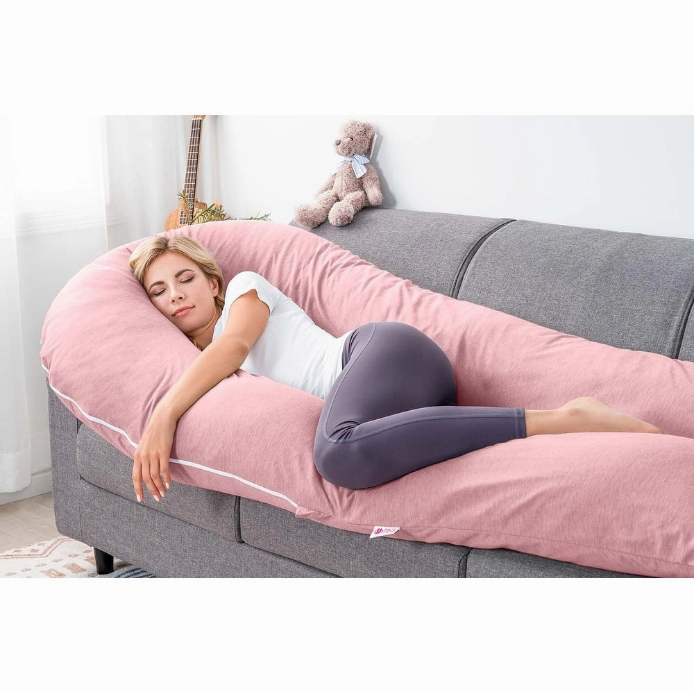 Pregnancy Pillow, Cooling Silky Pregnancy Pillows, 65" U Shaped Full Body Maternity Pillow, with Washable Jersey Cotton Cover
