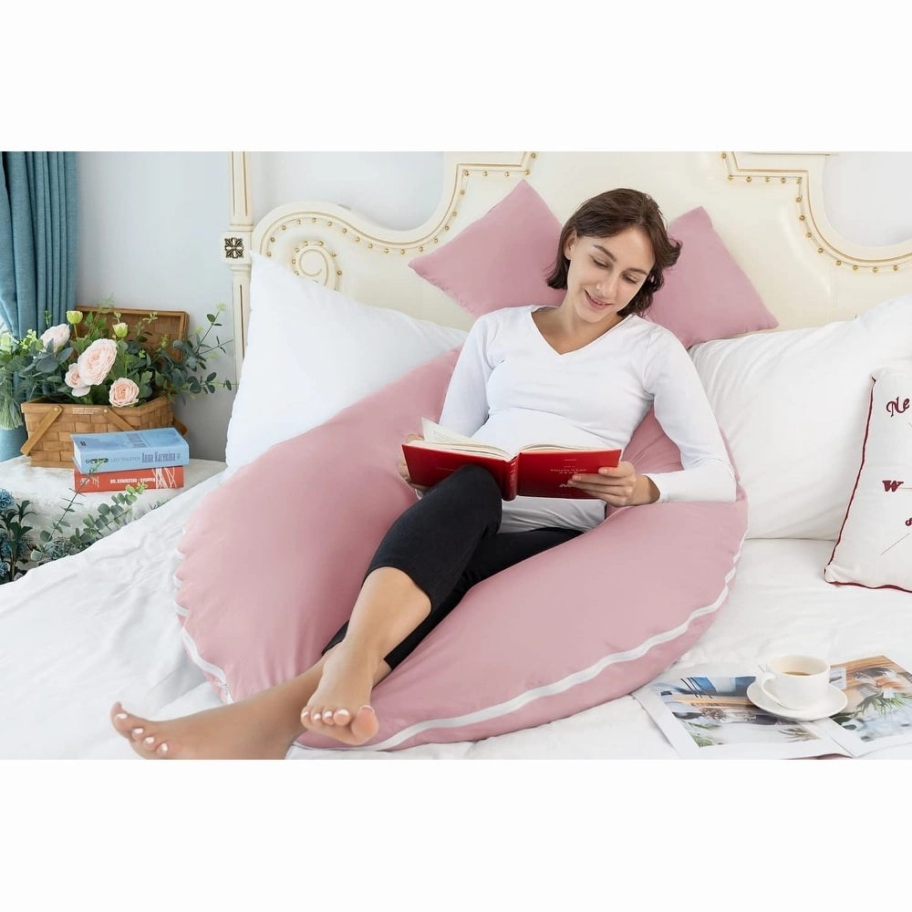Pregnancy Pillow, Cooling Silky Pregnancy Pillows, 65" U Shaped Full Body Maternity Pillow, with Washable Jersey Cotton Cover
