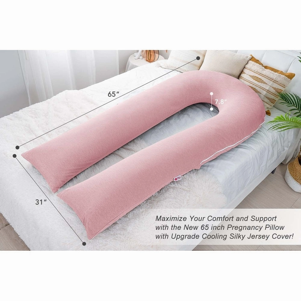 Pregnancy Pillow, Cooling Silky Pregnancy Pillows, 65" U Shaped Full Body Maternity Pillow, with Washable Jersey Cotton Cover